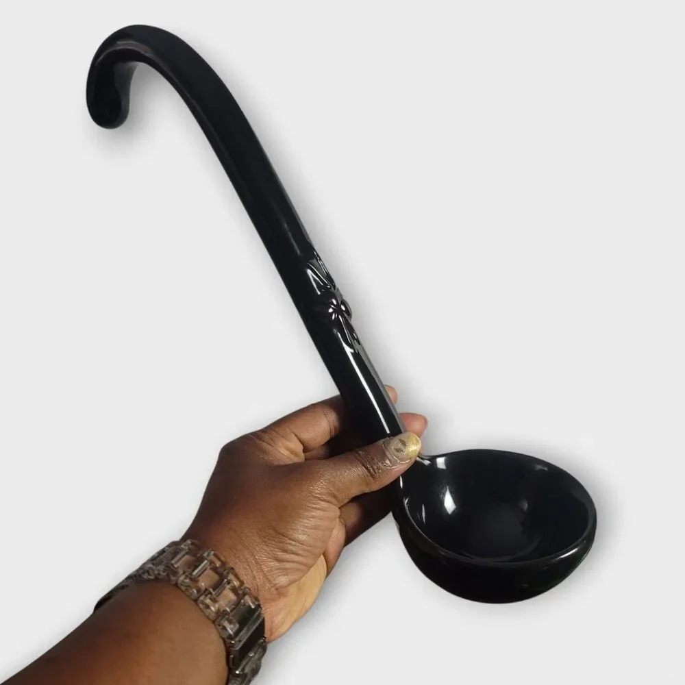 Vintage Ceramic Long Soup Tureen Ladle Black Glazed 12 Inches